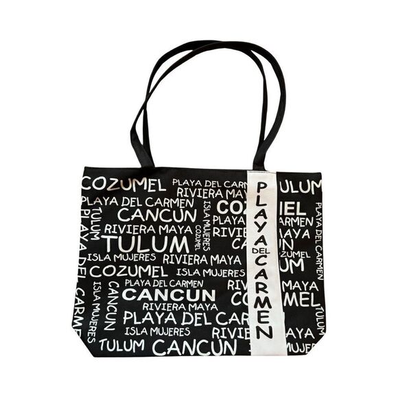 Beach Bag Canvas Tote Imprnted Playa del Carmen NWOT - Picture 1 of 6